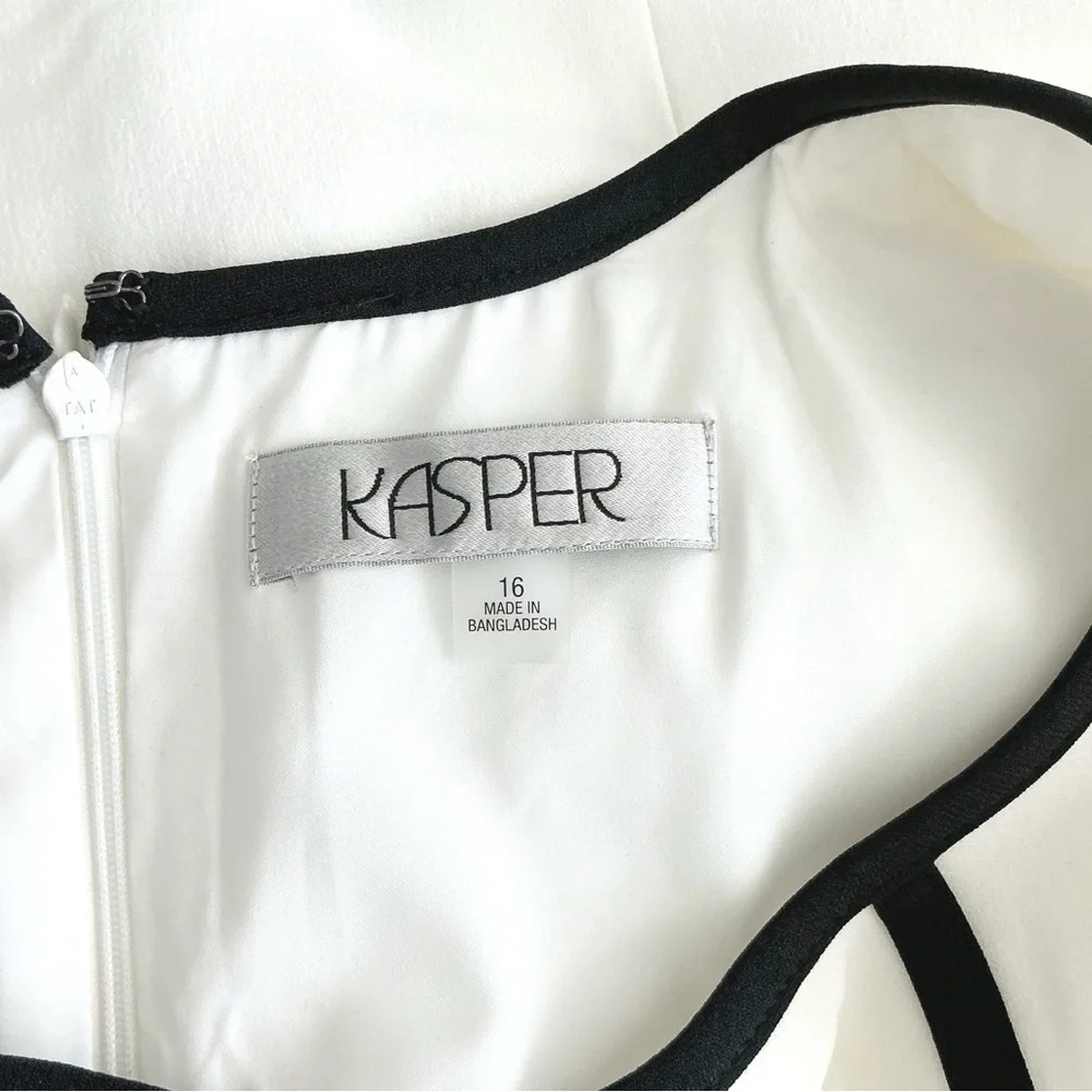 New Kasper White Black Career Dress Sheath Jewel Neck Zip Size 16 - Picture 6 of 7